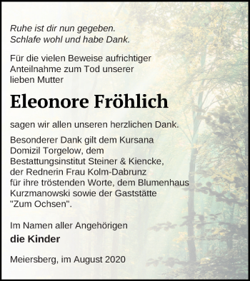 Traueranzeige von Eleonore Fröhlich von Haff-Zeitung