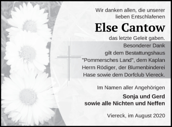 Traueranzeige von Else Cantow von Pasewalker Zeitung
