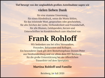 Traueranzeige von Frank Rohloff von Demminer Zeitung