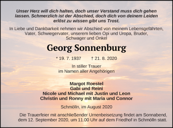 Traueranzeige von Georg Sonnenburg von Prenzlauer Zeitung