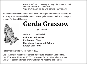 Traueranzeige von Gerda Grassow von Prenzlauer Zeitung