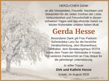 Traueranzeige von Gerda Hesse von Prenzlauer Zeitung