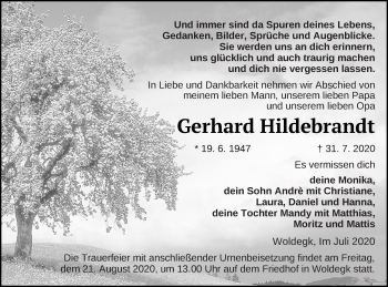 Traueranzeige von Gerhard Hildebrandt von Neubrandenburger Zeitung