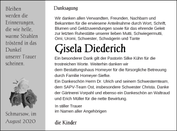 Traueranzeige von Gisela Diederich von Vorpommern Kurier