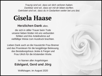 Traueranzeige von Gisela Haase von Prenzlauer Zeitung