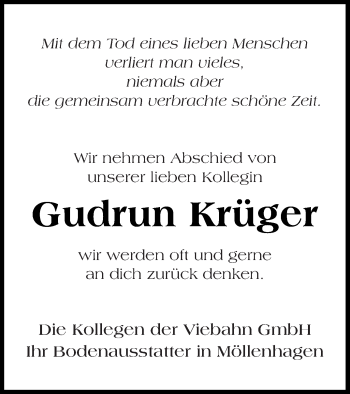 Traueranzeige von Gudrun Krüger von Müritz-Zeitung