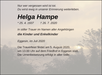 Traueranzeige von Helga Hampe von Haff-Zeitung