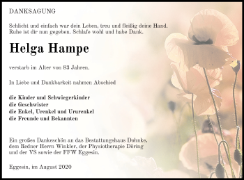 Traueranzeige von Helga Hampe von Haff-Zeitung