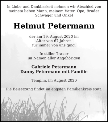 Traueranzeige von Helmut Petermann von Templiner Zeitung