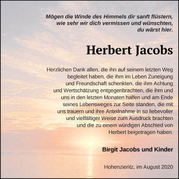 Traueranzeige von Herbert Jacobs von Strelitzer Zeitung