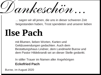 Traueranzeige von Ilse Pach von Neubrandenburger Zeitung