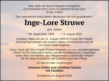 Traueranzeige von Inge-Lore Struwe von Vorpommern Kurier