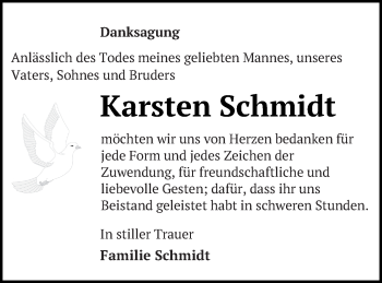 Traueranzeige von Karsten Schmidt von Müritz-Zeitung