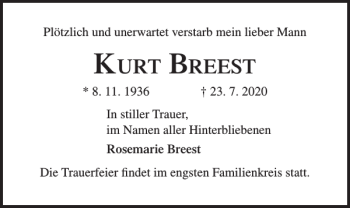 Traueranzeige von Kurt Breest von Norddeutsche Neueste Nachrichten