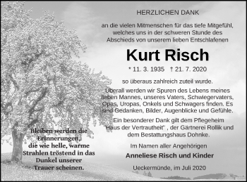 Traueranzeige von Kurt Risch von Haff-Zeitung