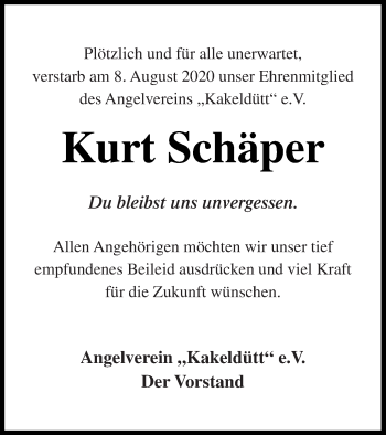 Traueranzeige von Kurt Schäper von Strelitzer Zeitung