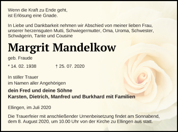 Traueranzeige von Margrit Mandelkow von Prenzlauer Zeitung