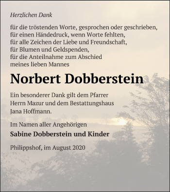 Traueranzeige von Norbert Dobberstein von Demminer Zeitung