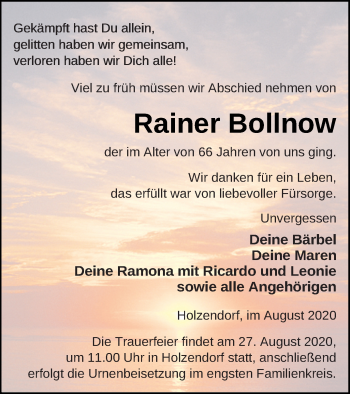 Traueranzeige von Rainer Bollnow von Strelitzer Zeitung