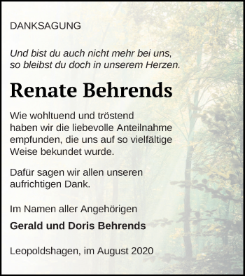 Traueranzeige von Renate Behrends von Haff-Zeitung