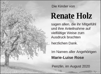 Traueranzeige von Renate Holz von Müritz-Zeitung