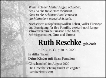 Traueranzeige von Ruth Reschke von Templiner Zeitung