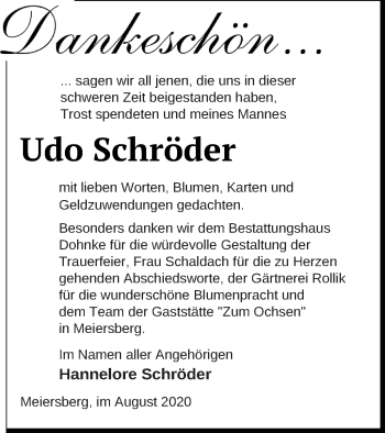 Traueranzeige von Udo Schröder von Haff-Zeitung