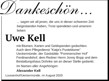 Traueranzeige von Uwe Kell von Haff-Zeitung