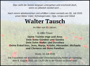 Traueranzeige von Walter Tausch von Neubrandenburger Zeitung