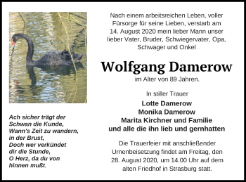 Traueranzeige von Wolfgang Damerow von Pasewalker Zeitung