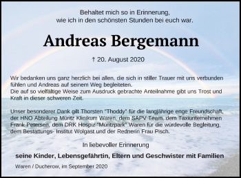 Traueranzeige von Andreas Bergemann von Vorpommern Kurier