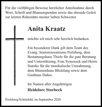 Traueranzeige von Anita Kraatz von Der Prignitzer