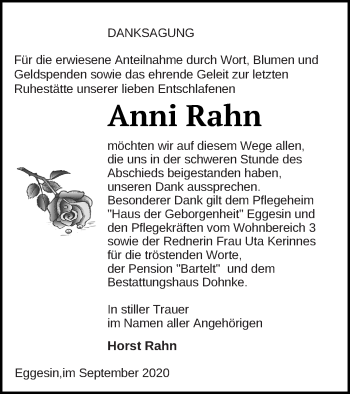 Traueranzeige von Anni Rahn von Haff-Zeitung