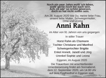 Traueranzeige von Anni Rahn von Haff-Zeitung