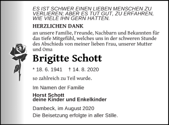 Traueranzeige von Brigitte Schott von Müritz-Zeitung