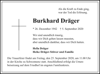 Traueranzeige von Burkhard Dräger von Pasewalker Zeitung