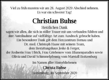 Traueranzeige von Christian Buhse von Prenzlauer Zeitung