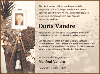 Traueranzeige von Doris Vandre von Pasewalker Zeitung