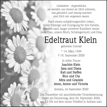 Traueranzeige von Edeltraut Klein von Vorpommern Kurier