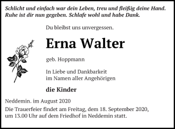 Traueranzeige von Erna Walter von Neubrandenburger Zeitung