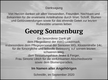 Traueranzeige von Georg Sonnenburg von Prenzlauer Zeitung