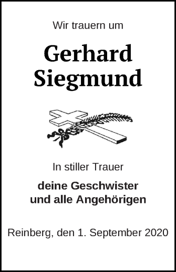 Traueranzeige von Gerhard Siegmund von Neubrandenburger Zeitung