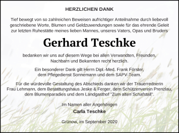 Traueranzeige von Gerhard Teschke von Prenzlauer Zeitung