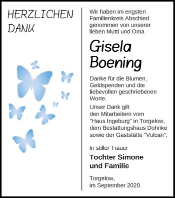 Traueranzeige von Gisela Boening von Haff-Zeitung