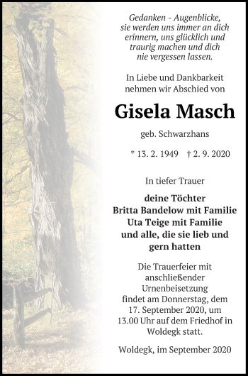 Traueranzeige von Gisela Masch von Strelitzer Zeitung