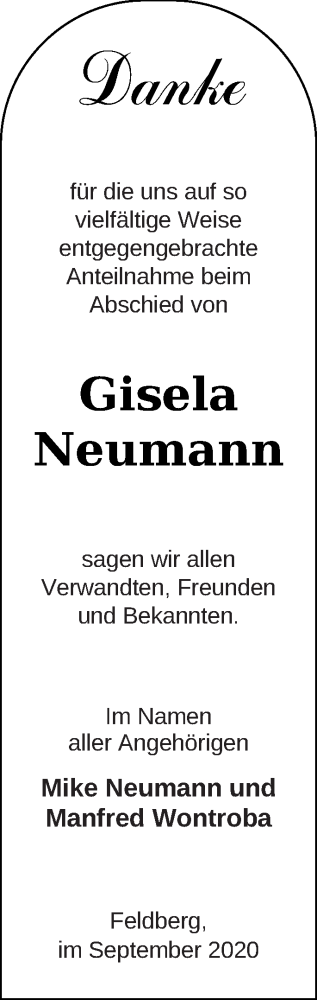 Traueranzeige von Gisela Neumann von Strelitzer Zeitung