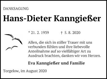 Traueranzeige von Hans-Dieter Kanngießer von Haff-Zeitung
