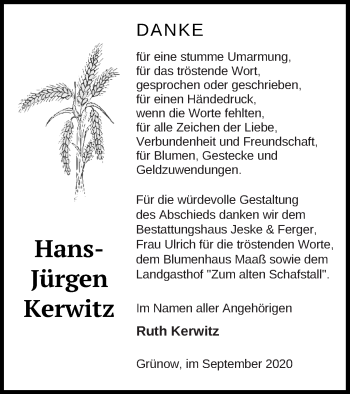 Traueranzeige von Hans-Jürgen Kerwitz von Prenzlauer Zeitung