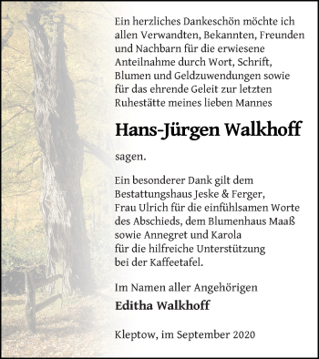 Traueranzeige von Hans-Jürgen Walkhoff von Prenzlauer Zeitung