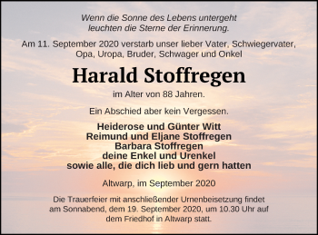 Traueranzeige von Harald Stoffregen von Haff-Zeitung